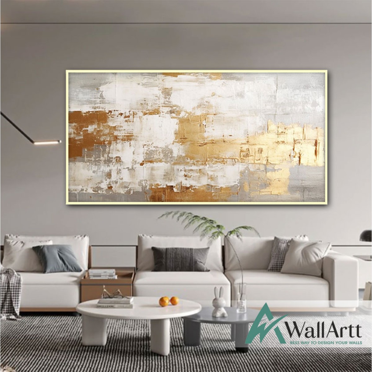 White on Gold Abstract 3d Heavy Textured Partial Oil Painting